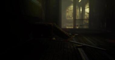 CGI Abandoned corridor with dim light at an old building in the evening video