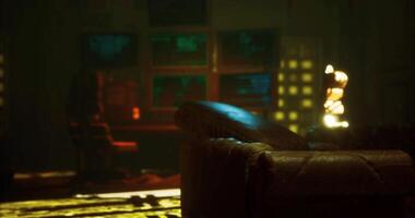 CGI Artistic interior with warm lighting and modern design elements in a cozy room video