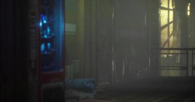 CGI Mysterious alleyway with a vending machine and dim lights at night video