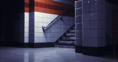 CGI Mysterious subway stairs illuminated by soft light in urban setting video