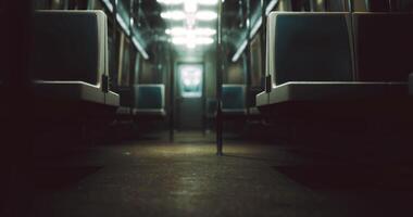 CGI Urban subway interior with empty seats and dim lighting during off peak hours video