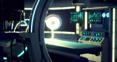 CGI Advanced medical technology setup in a futuristic surgical room video