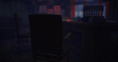 CGI Office environment with dim lighting and shadowy ambiance during evening hours video