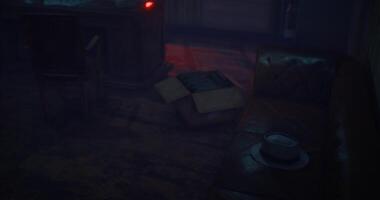 CGI Abandoned room with disordered furniture and dim lighting in a forgotten space video