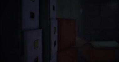 CGI Exploring a dimly lit room with mysterious cabinets at an unknown location video