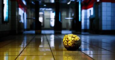 CGI Object resting on tiled floor in urban setting during nighttime stroll video