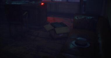 CGI Dark and moody setting with discarded items in a dimly lit room video