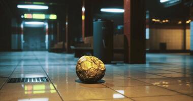 CGI Soccer ball abandoned in an empty underground station during night hours video