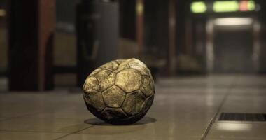 CGI Old soccer ball abandoned in empty subway station during late evening video