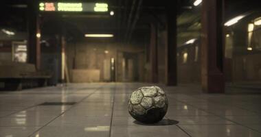 CGI Abandoned soccer ball in an empty subway station at twilight video