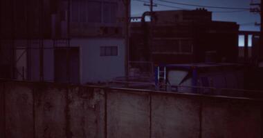 CGI Urban evening view with buildings and industrial elements at dusk video