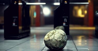 CGI Soccer ball abandoned in a deserted subway station at night video