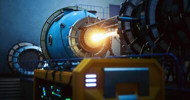 CGI Advanced machinery in a high tech laboratory with glowing energy video