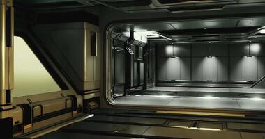 CGI Modern interior of a futuristic space station with sleek design elements video