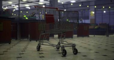CGI Shopping cart in an empty supermarket during late evening hours video