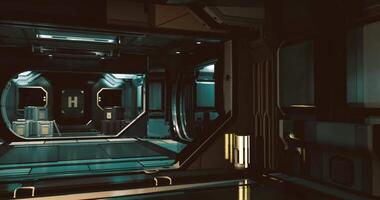 CGI Futuristic corridor with blue lighting and geometric design layout video