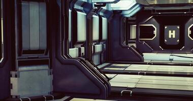 CGI Futuristic hallway with sleek design and illuminated walls in a space station video
