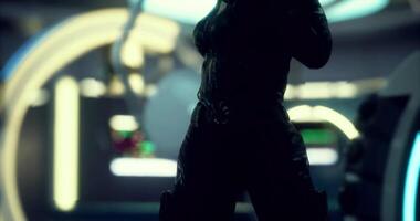 CGI Silhouette of a figure in a futuristic environment during an intense moment video