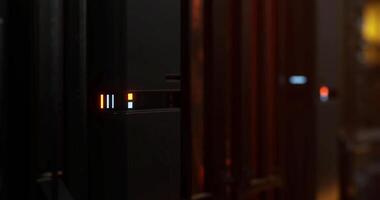 CGI Futuristic control panel with glowing indicators in a dimly lit room video