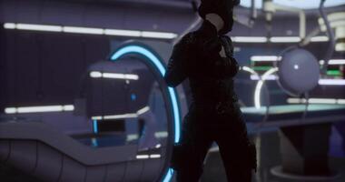 CGI Futuristic setting with a mysterious figure in a high tech environment video