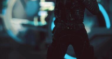 CGI Silhouette of a character in futuristic attire against glowing background video