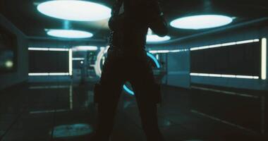 CGI Futuristic silhouette in a high tech laboratory setting during night hours video