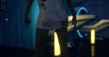CGI Person wearing a torn shirt in a futuristic setting at night video