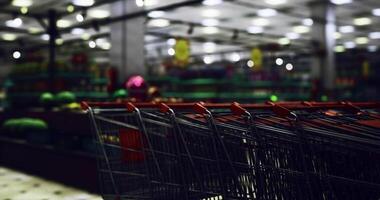 CGI Shopping carts lined up in a grocery store during evening hours video