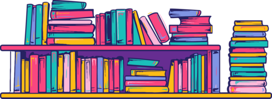 Colorful bookshelf with books on it png