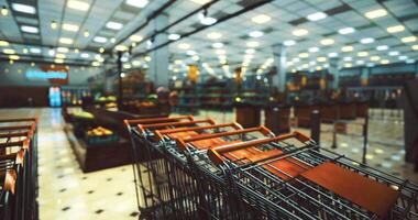 CGI Grocery store interior with shopping carts ready for customers to use video