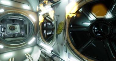 CGI Floating object inside a futuristic spacecraft during a mission video