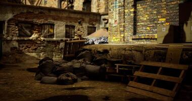 CGI Abandoned urban alleyway with crates and exposed bricks during late afternoon video