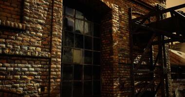 CGI Urban brick building with scaffolding under evening light in a city video