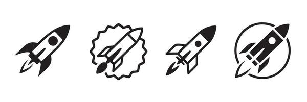 Four Black and White Rocket Ship Illustrations spaceship vector