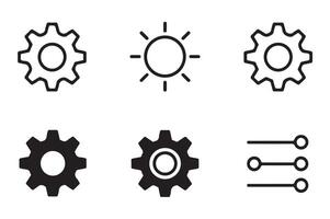 Collection of minimalist gear icon and settings symbol designs with simple black outline vector
