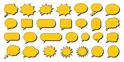 Collection of various yellow speech bubbles and dialog boxes for text and communication on white background vector