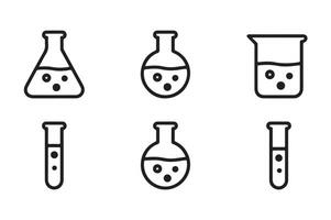 Six Minimalist Black Line Art Science Icons Flasks Test Tubes vector
