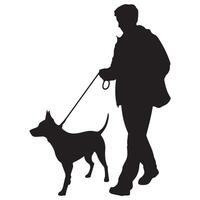 Silhouette of person walking a dog on a leash depicting daily exercise and pet ownership vector