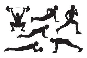 Silhouette athletes exercising in various workout positions vector
