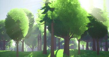 CGI Bright sunlight filters through dense forest foliage in a serene landscape video
