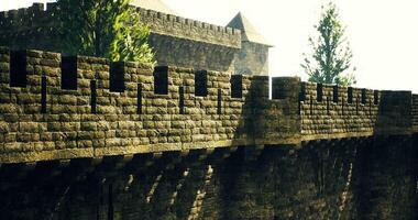 CGI Detailed view of a medieval stone castle wall under bright sunlight video