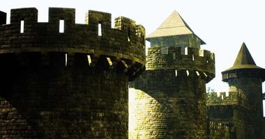 CGI Ancient stone castle towers under a bright sky in an outdoor setting video