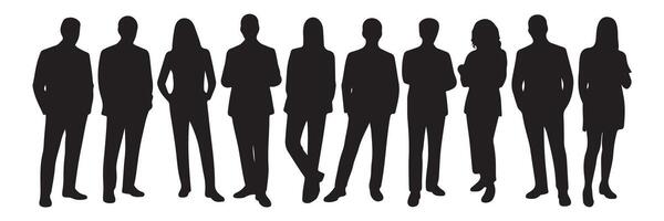 Silhouettes of diverse business professionals standing together in a row ready for collaboration vector
