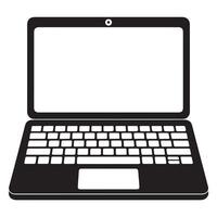 Black and white stylized laptop computer illustration with blank screen isolated on white background vector