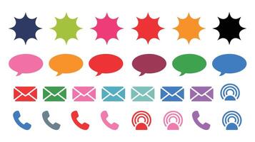 Colorful communication icons representing speech bubbles emails calls and wireless signals vector