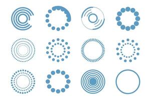 Collection of circular graphic elements and designs in blue color for various applications vector