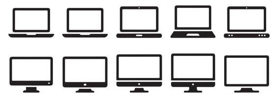 Collection of laptop and desktop computer icons representing modern technology devices vector