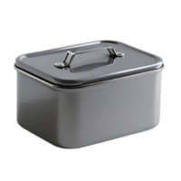 Gray Rectangular Storage Container with Metal Handle and Lid for Kitchen Use png