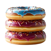 Stack of Three Donuts with Blue and Red Icing and Sprinkles png