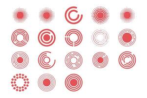 Set of red circular geometric design elements with various textures and styles vector